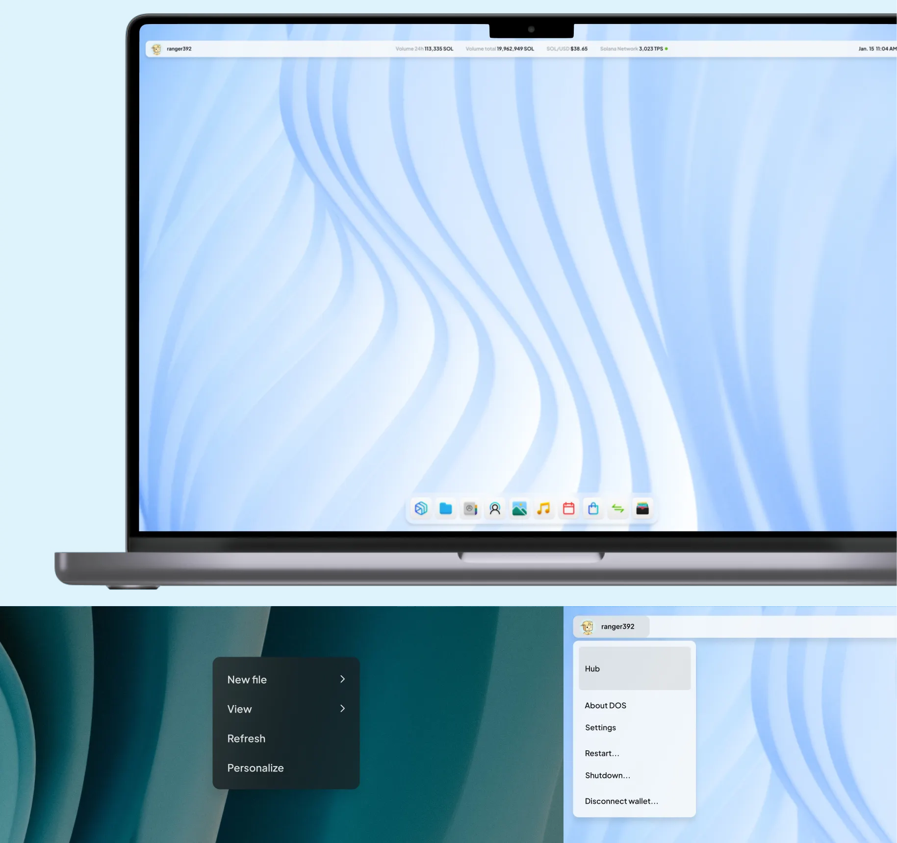 DreamOS's Desktop UI and menus.